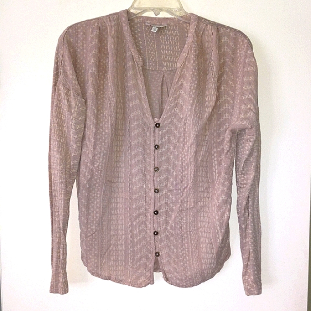 Mauve/Beige long Sleeve Button Front Womens Sweater / Cardigan Top Size S